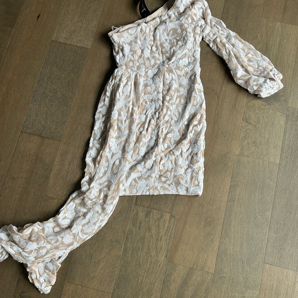 Tan Asymmetrical Ruched One Shoulder Dress - Picture 3 of 3